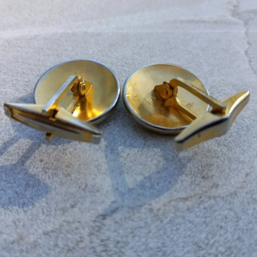Spanish Damascene Octagram Cufflinks ~ Black & Gold
